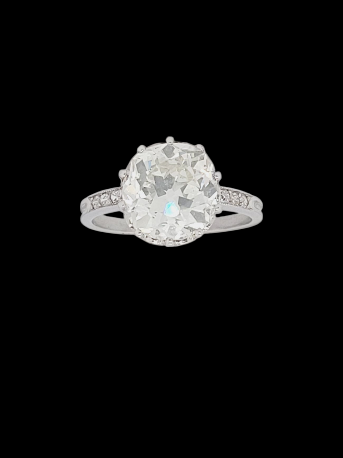 Gorgeous 3.15ct old mine cut diamond solitaire engagement ring Sku 8334