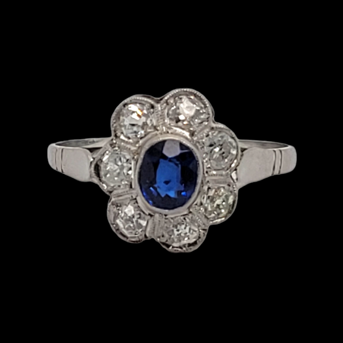 Antique sapphire and diamond cluster ring sku 5681