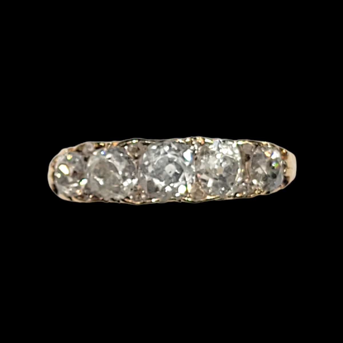 Chunky old mine cut diamond 5 stone carved half hoop ring sku 5705