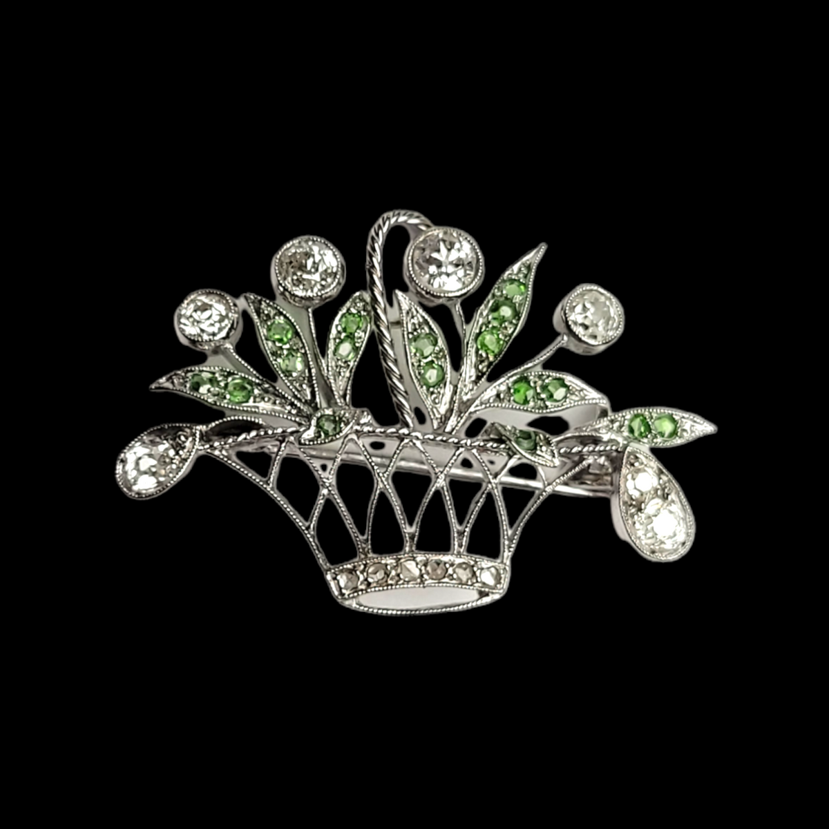Antique diamond and green demantoid garnet giardinaire brooch sku 5819