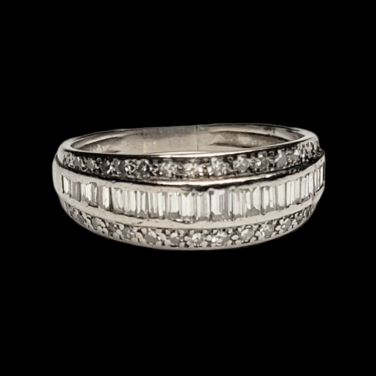 Art deco baguette and round diamond half hoop ring sku 5820