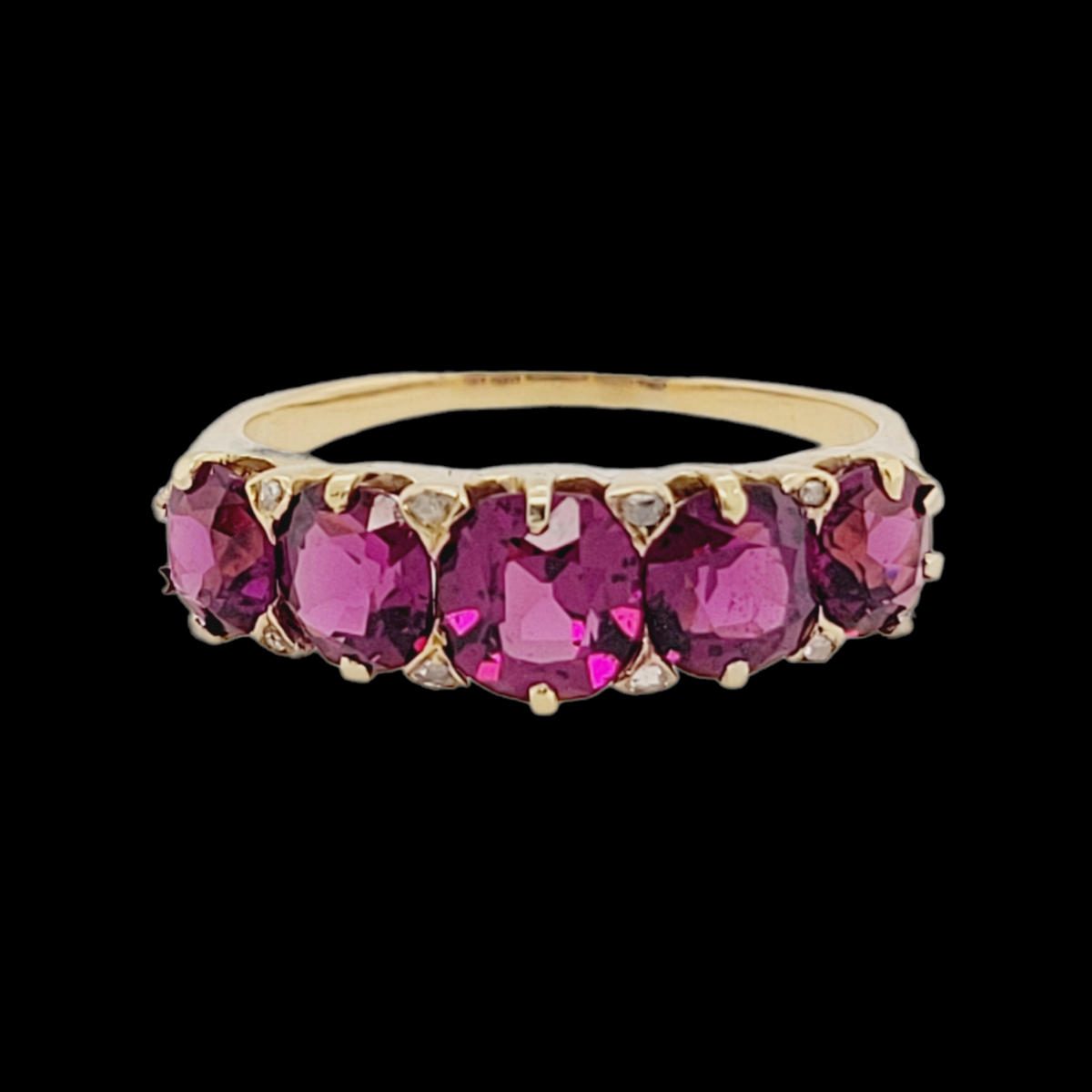 Five stone rhodalite garnet and diamond ring sku 5877