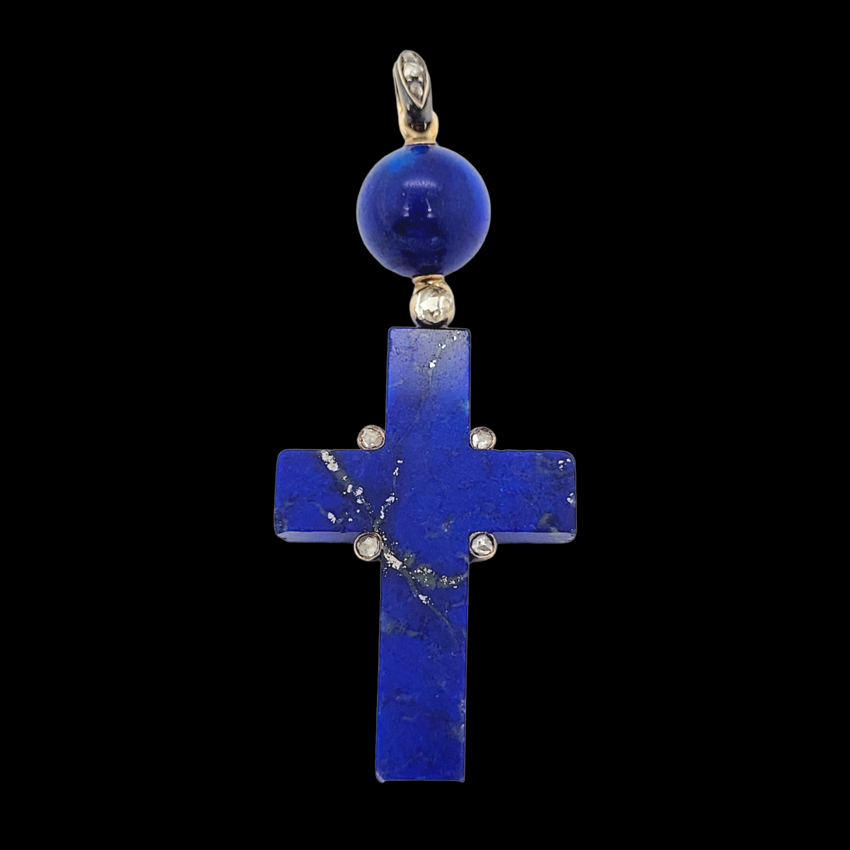 Antique lapis lazuli and diamond Cross pendant