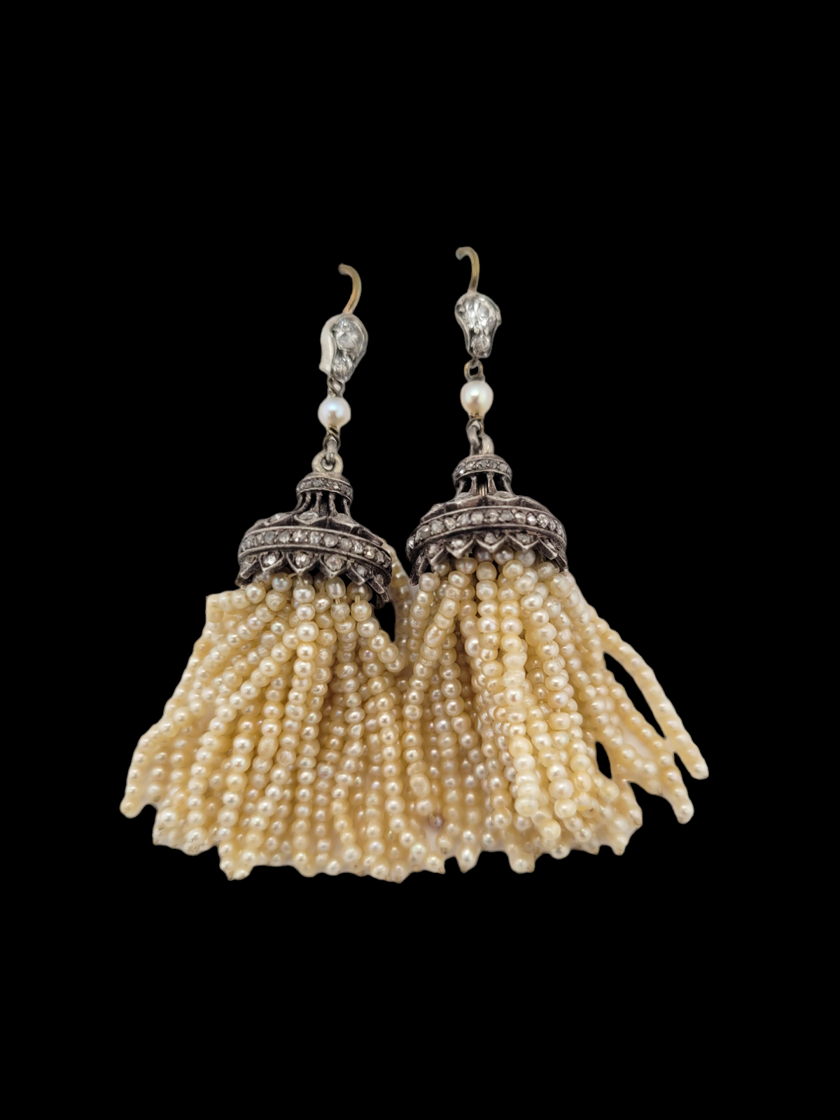 Pair of antique pearl tassel earrings with diamond tops
SKU: 7165