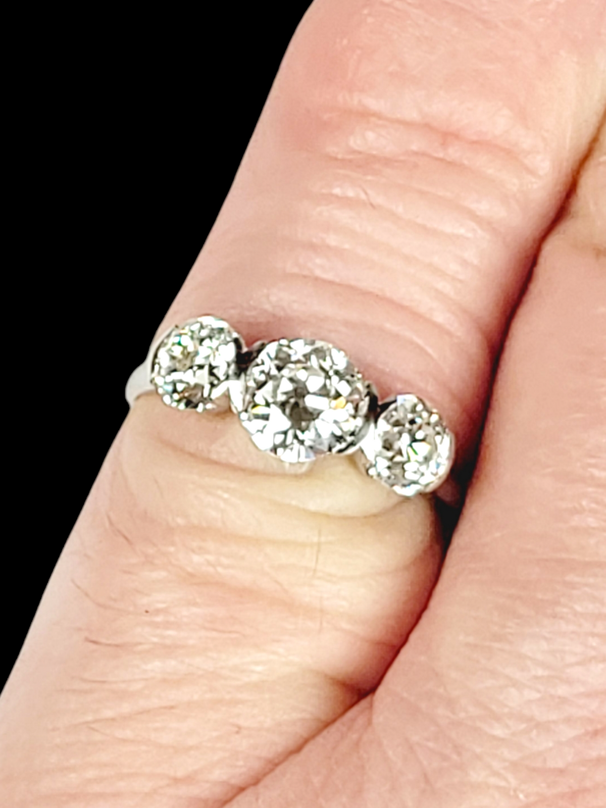 Antique old European transitional cut diamond three stone ring
SKU: 7726