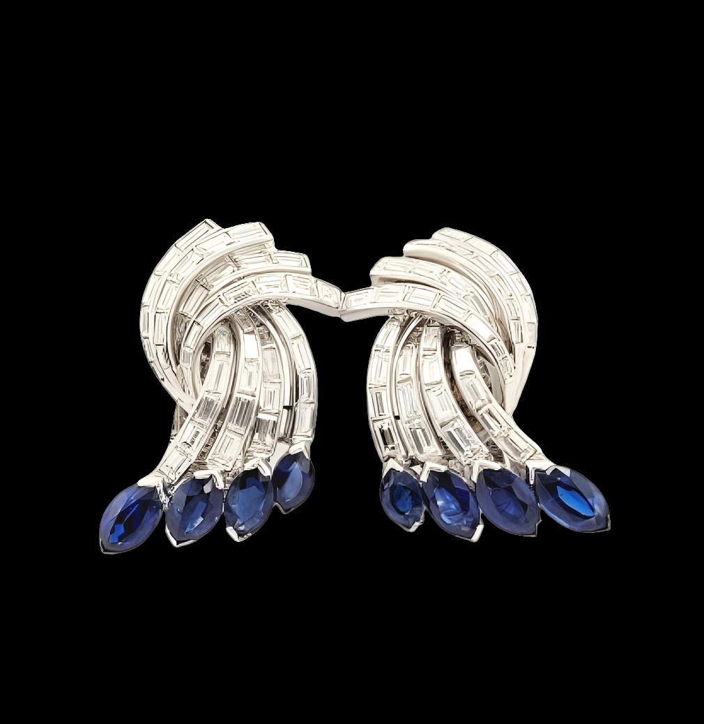 Art deco sapphire and baguette diamond earrings
SKU: 5339