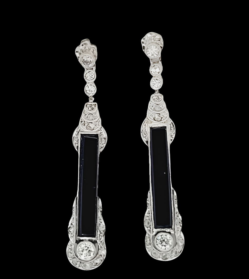 Art deco 1920's onyx and diamond drop earrings
SKU: 7877