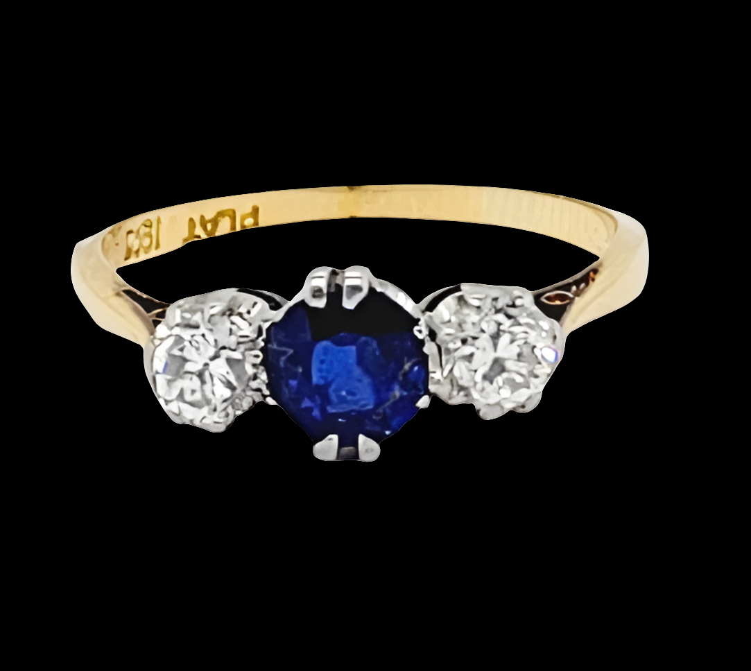 Antique sapphire and diamond three stone ring
SKU: 6249