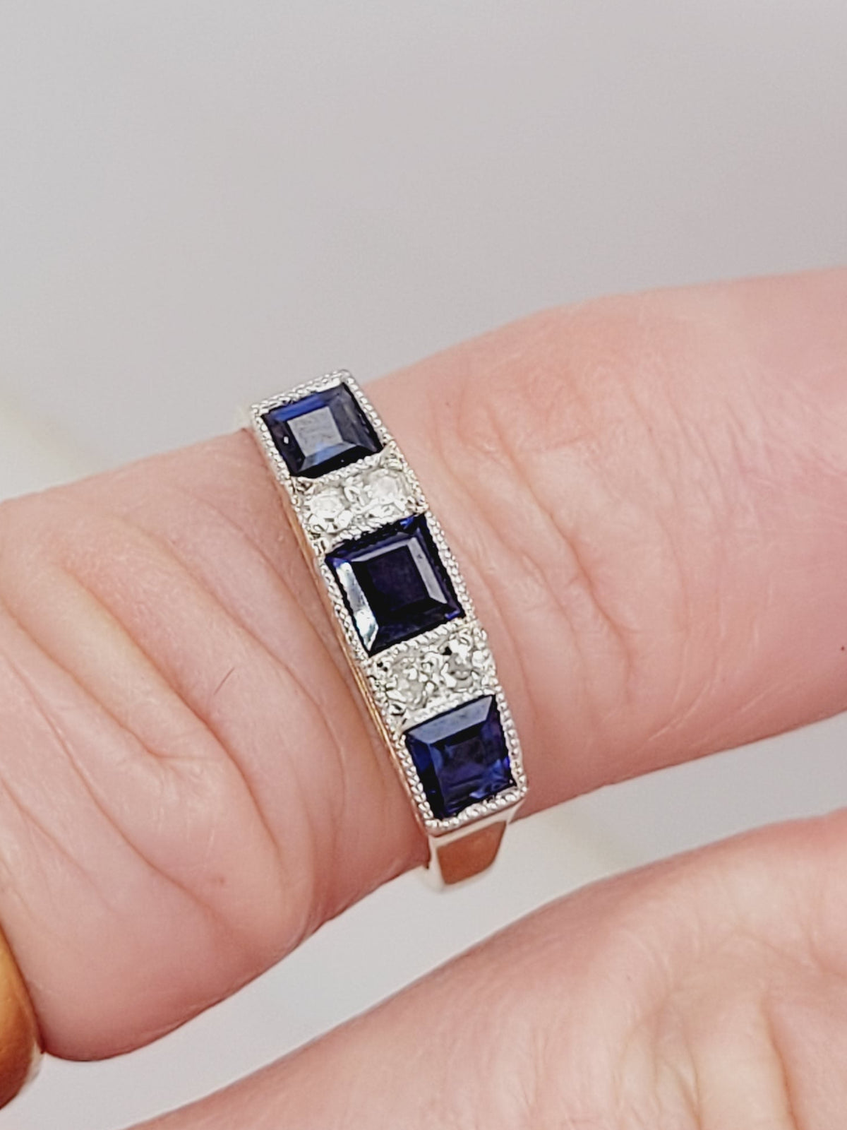 Antique sapphire and diamond engagement ring sku 8827