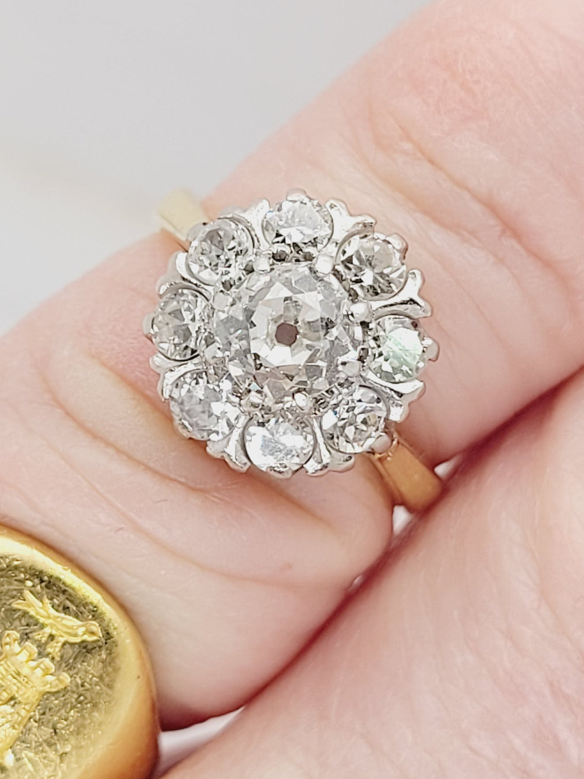 Antique diamond cluster engagement ring sku 8813