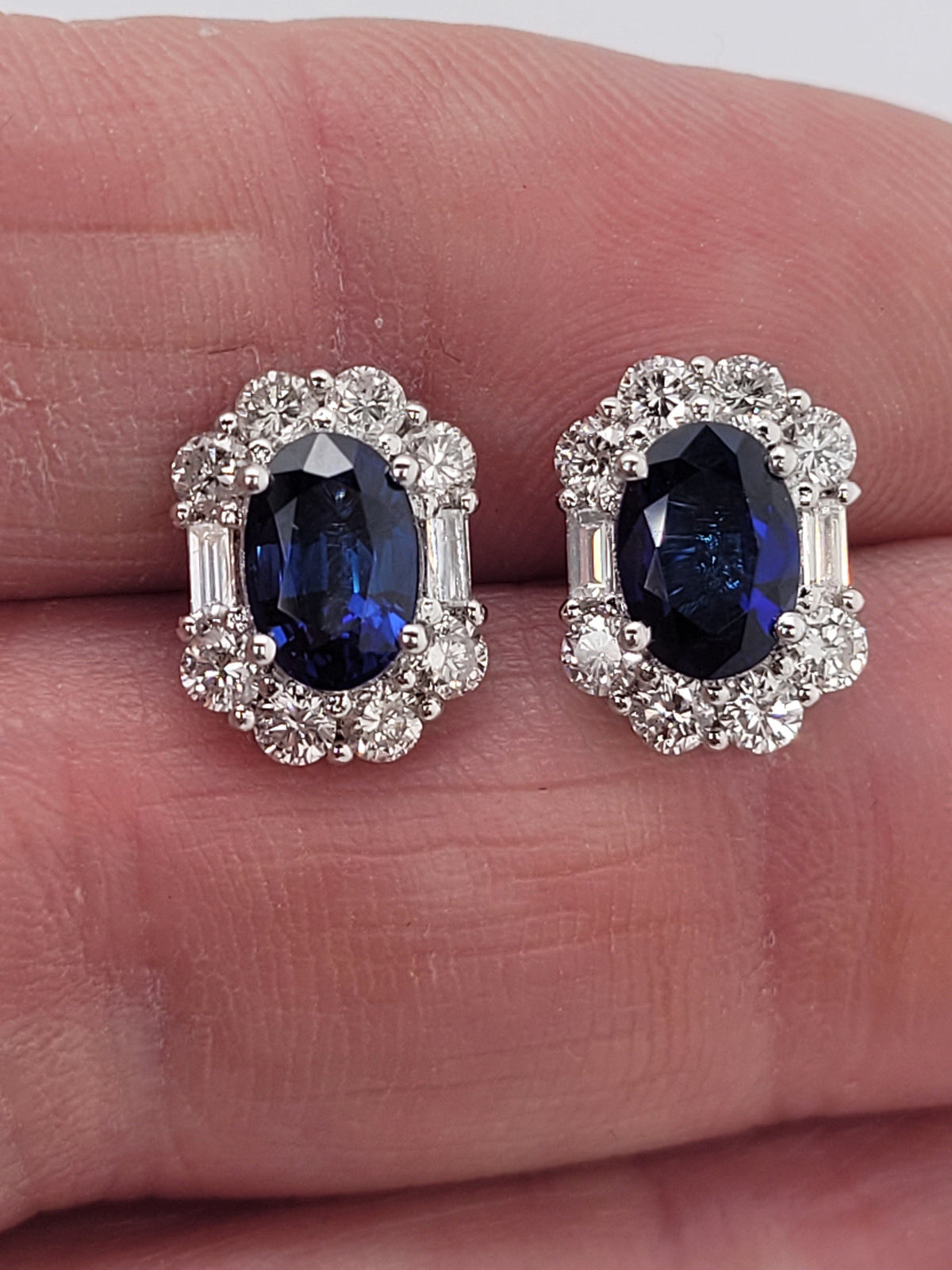 Sapphire and baguette diamond earstuds sku 9005