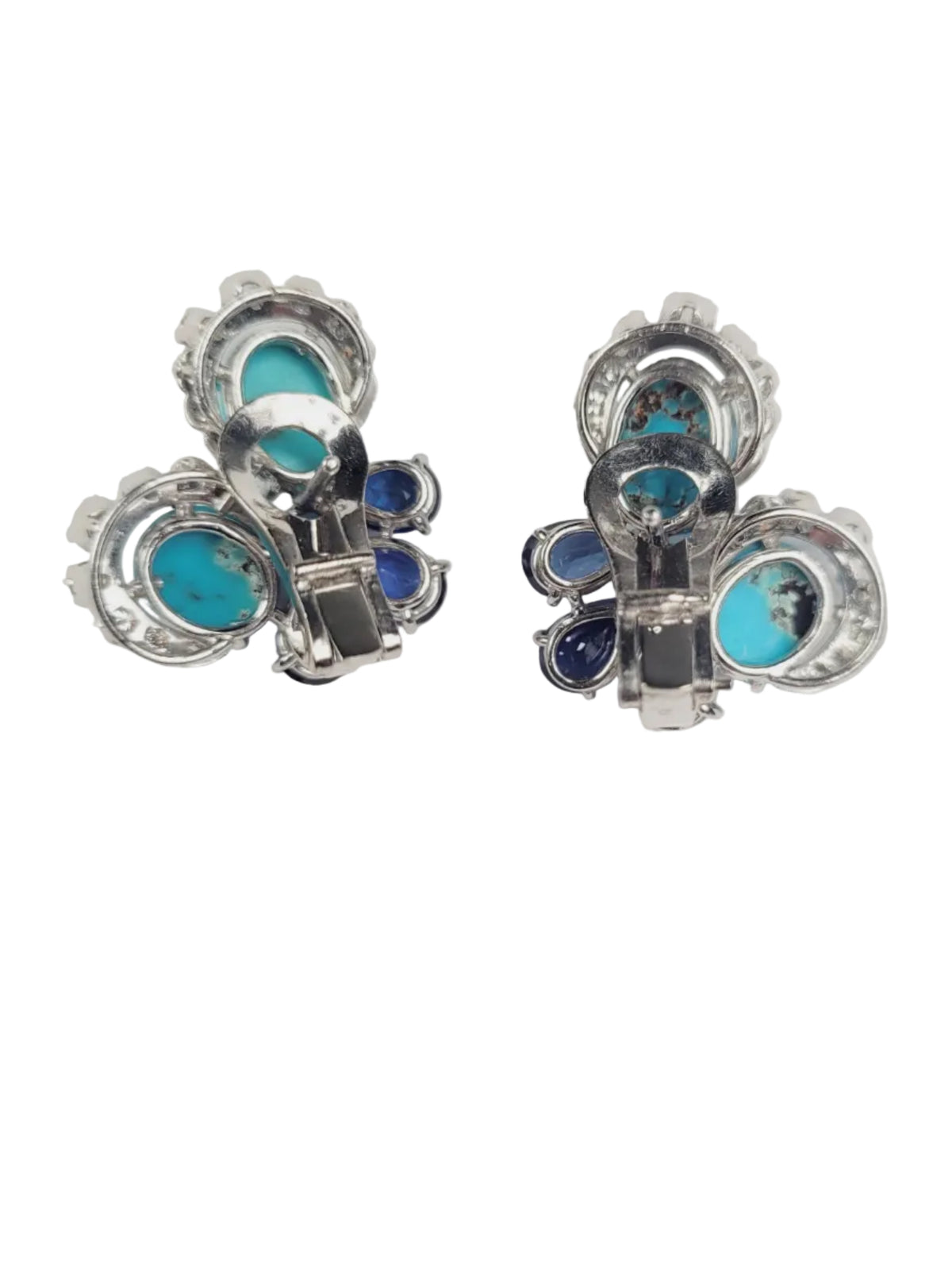 Stylish turquoise, sapphire and diamond earrings sku 9155