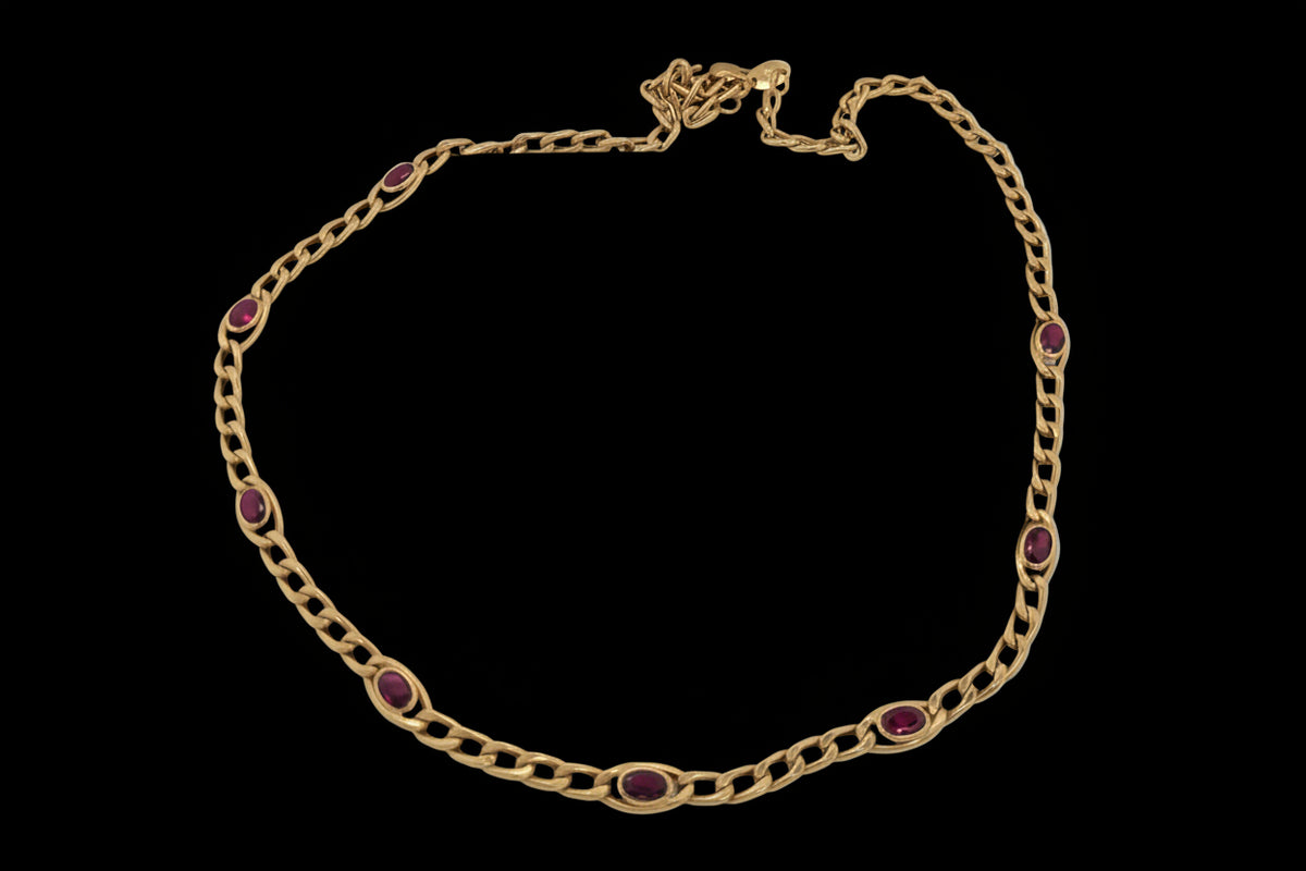 Vintage ruby 18ct yellow gold necklace sku 8710