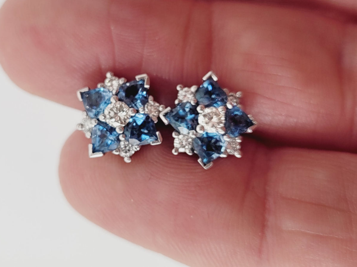 Aquamarine and diamond stud earrings sku 8753