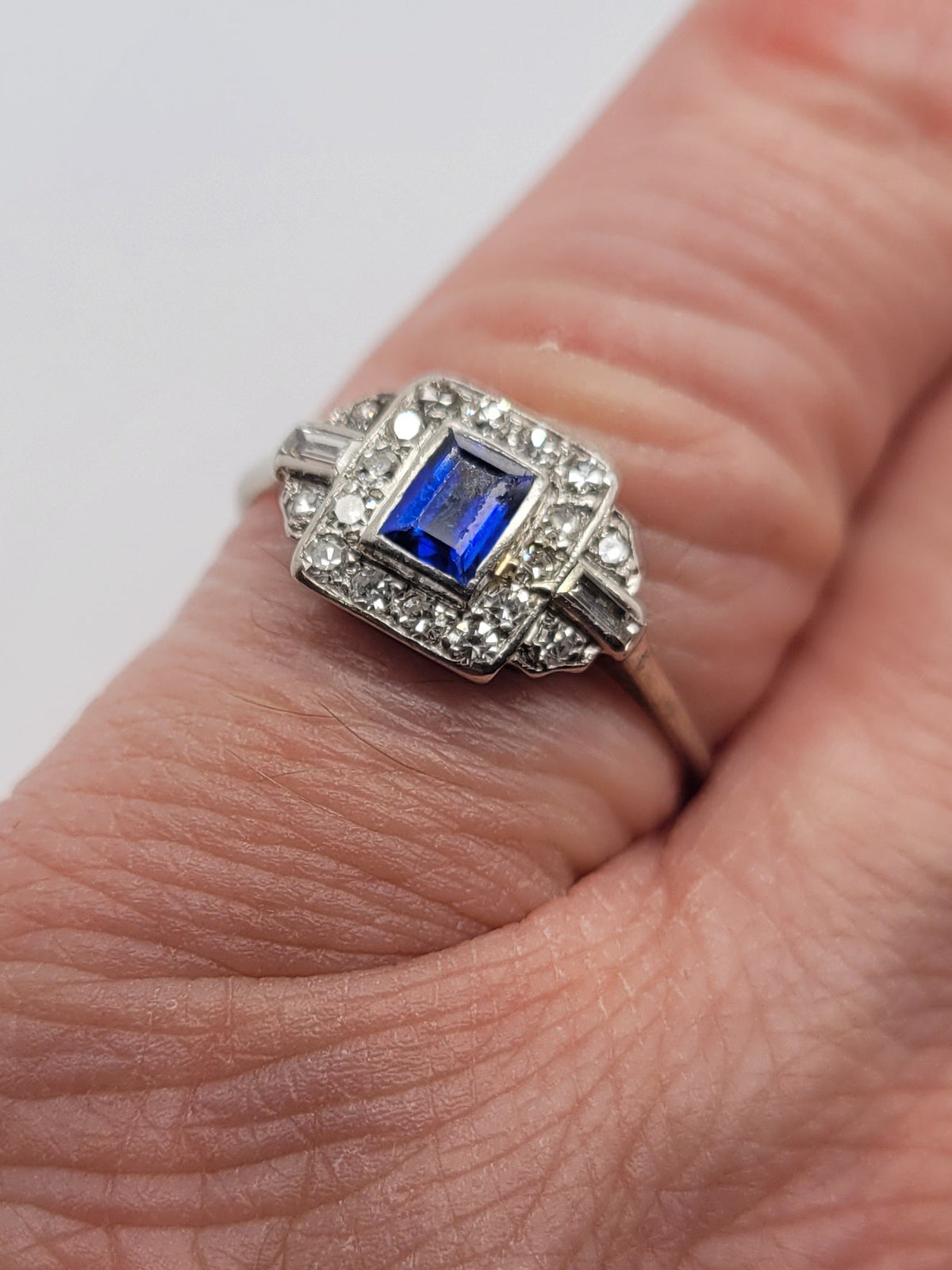 Art deco sapphire and diamond engagement ring sku 9076