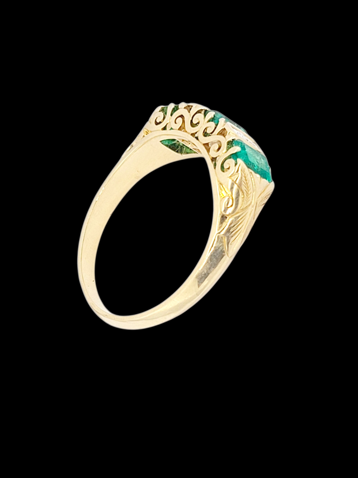 Emerald and diamond carved half hoop ring
SKU: 8401