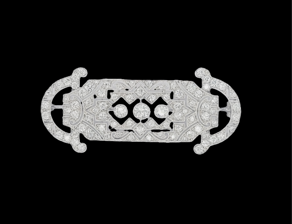 Fine Antique art deco old cut diamond brooch sku 8464