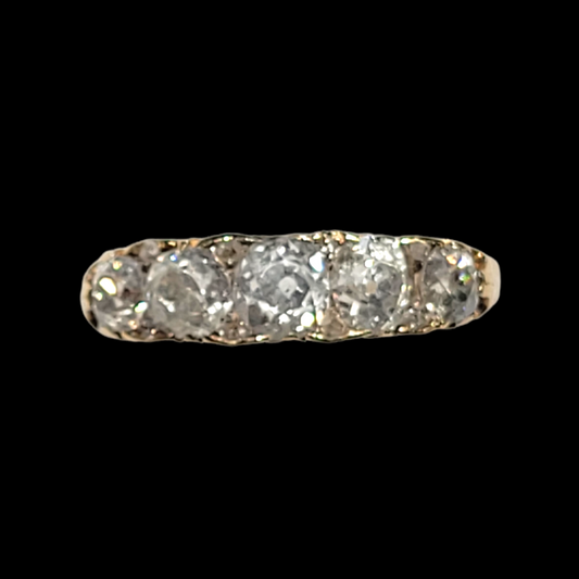 Chunky old mine cut diamond 5 stone carved half hoop ring sku 5705