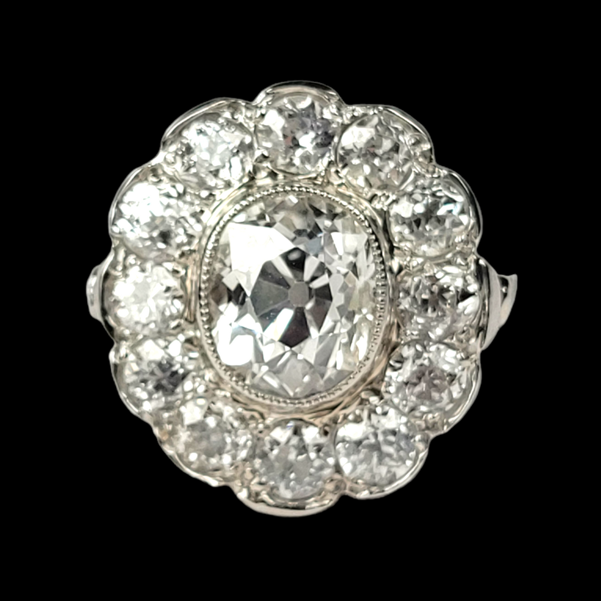 Antique cushion cut diamond cluster ring Sku 5716