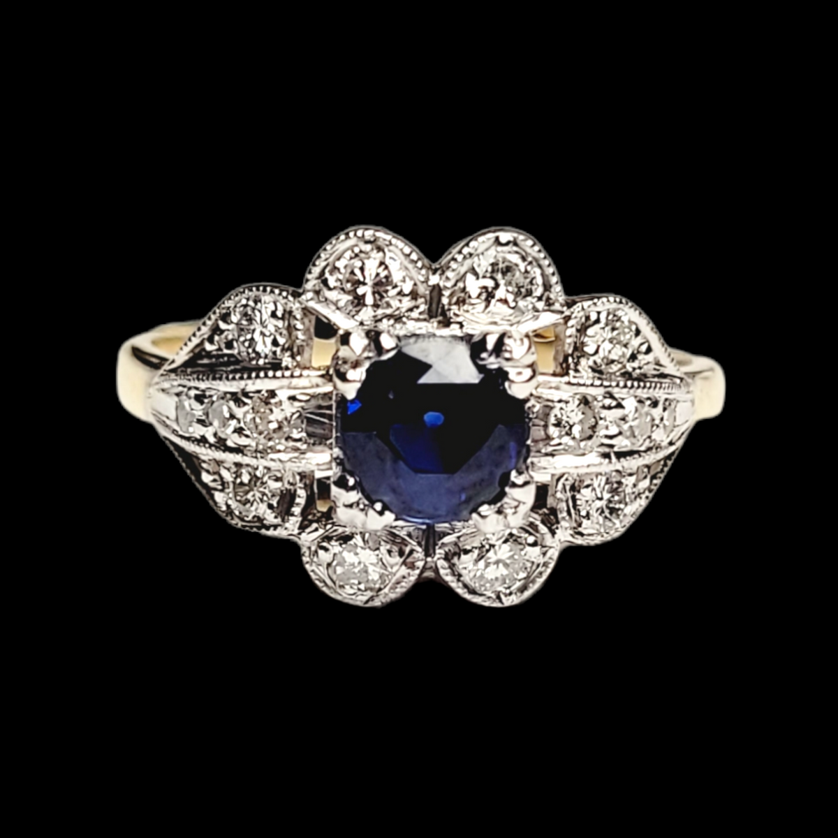 Geometric sapphire and diamond engagement ring 18ct yellow gold sku 5788