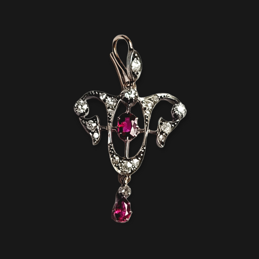 Art nouveau Ruby and diamond pendant sku 5790