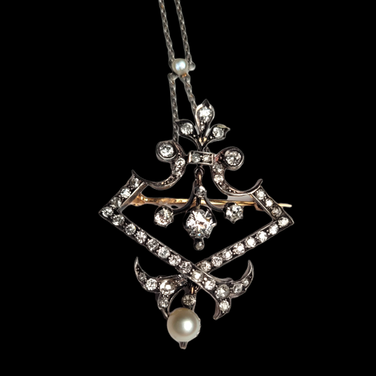 Antique diamond and pearl pendant