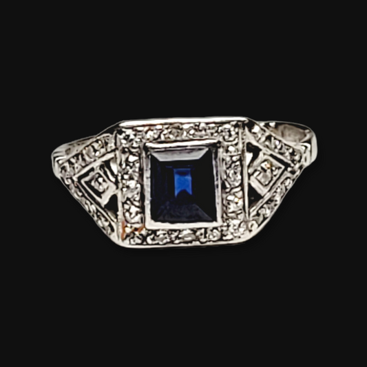 Art deco sapphire and diamond engagement ring sku 5816