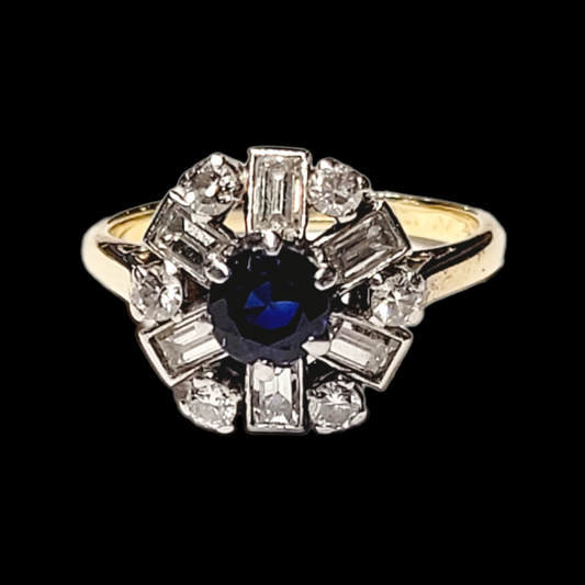Sapphire, diamond and baguette diamond engagement ring sku 5906