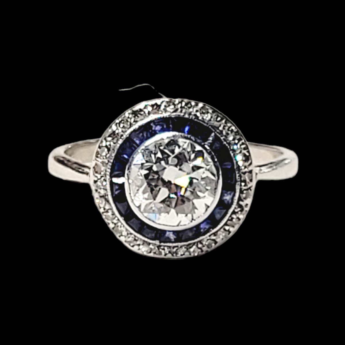 Sapphire and diamond art deco target ring Sku 5916