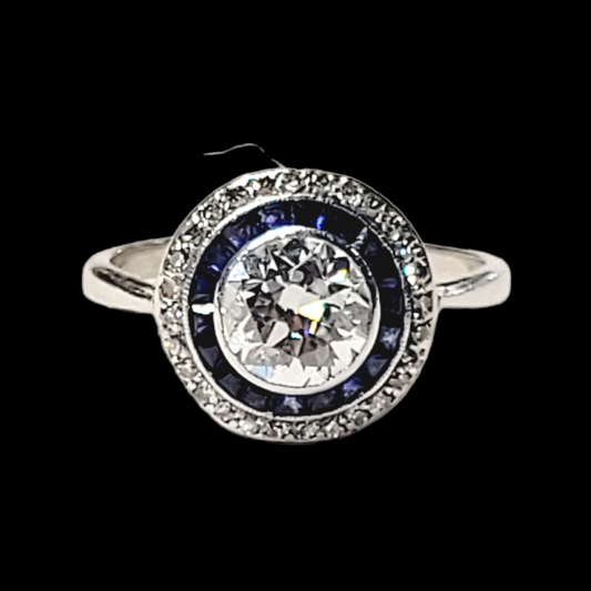 Sapphire and diamond art deco target ring Sku 5916