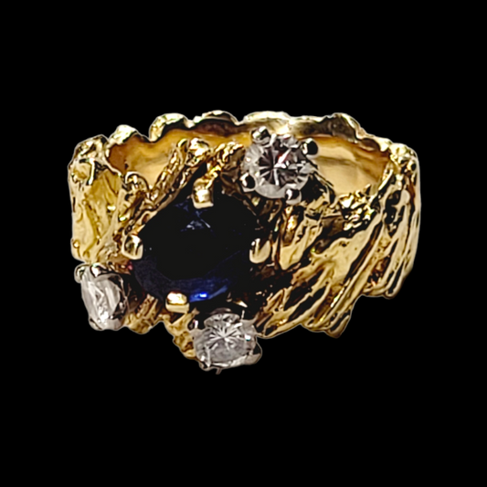 1960's Vintage sapphire and diamond gold ring sku 5956