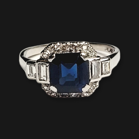 Art deco sapphire and diamond engagement ring sku 5964