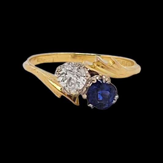 Antique sapphire and diamond moi et toi engagement ring sku 6175