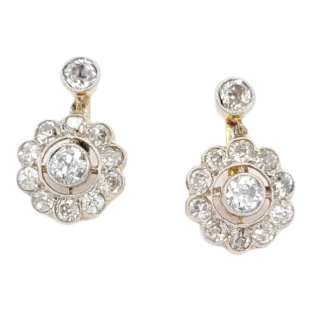 Pair of Edwardian diamond cluster earrings