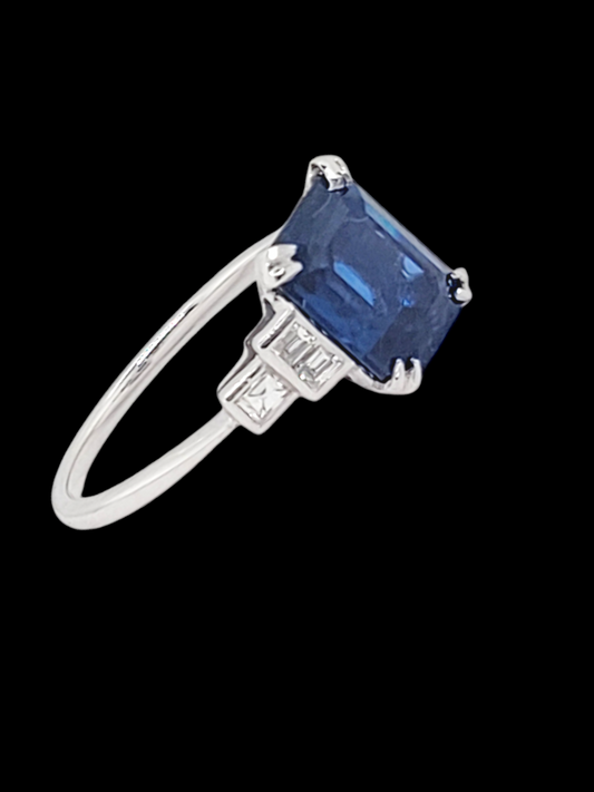 Art deco emerald cut sapphire and baguette diamond engagement ring
SKU: 7529