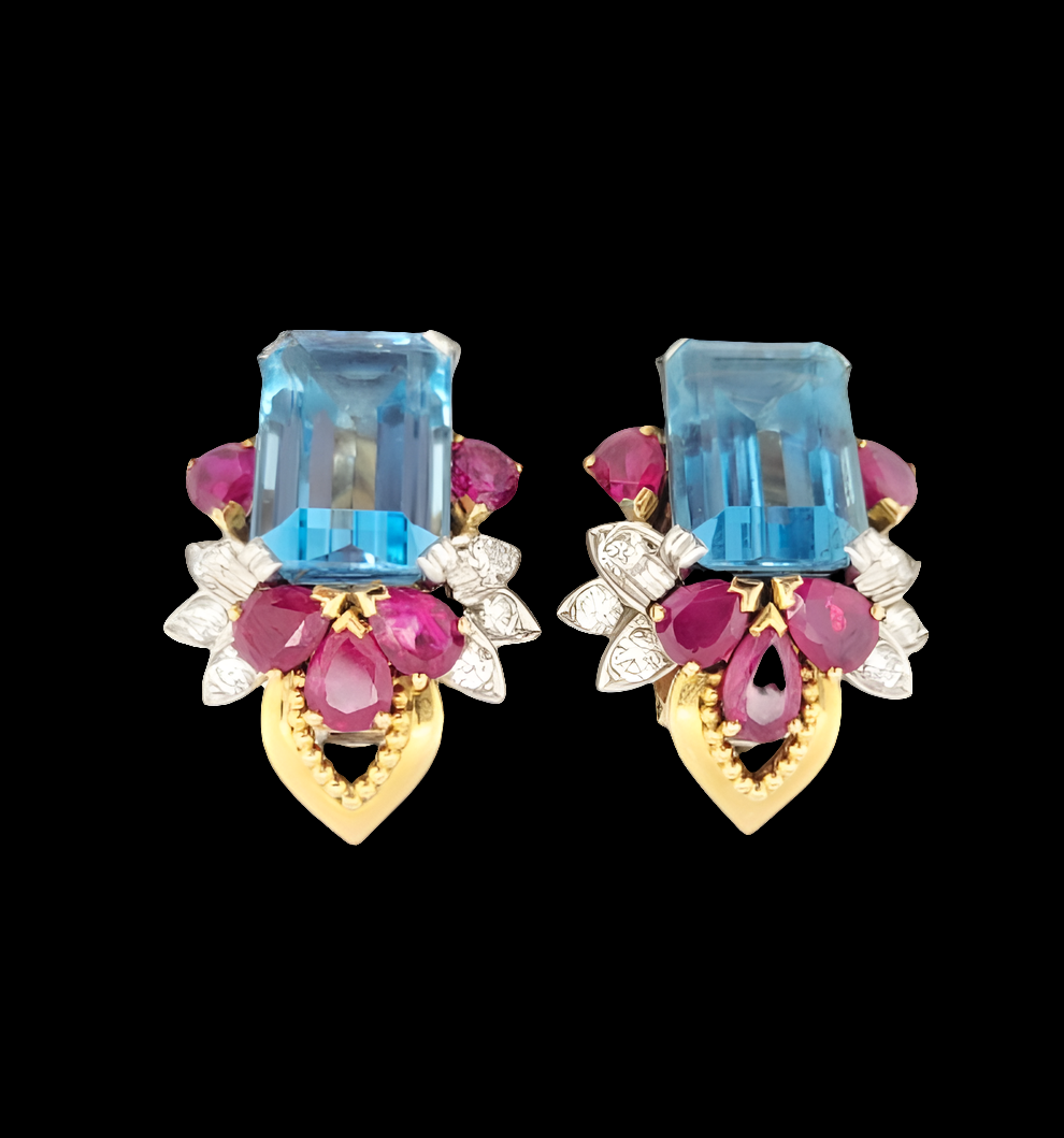 Fine aquamarine ruby and diamond Earrings
SKU: 7199