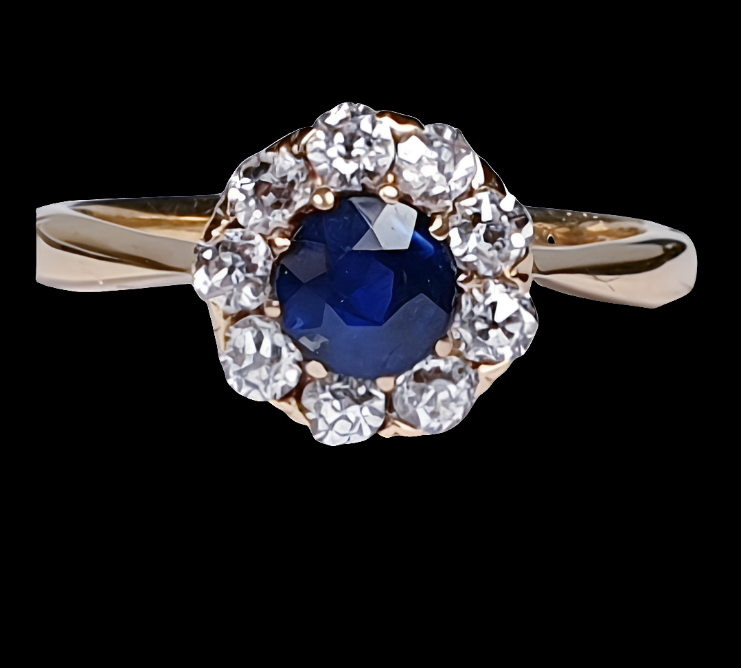 Antique Sapphire and Diamond Cluster Engagement Ring
SKU: 3398