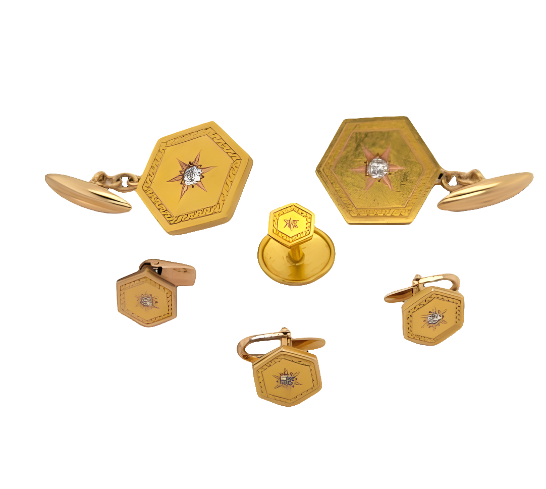 Hexagonal gold and diamond dress set
SKU: 7012
