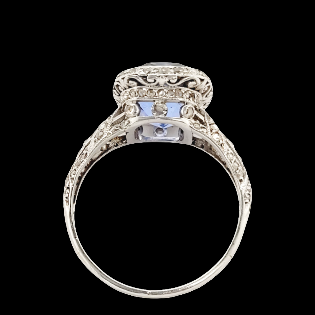 Gem Cornflower Ceylon sapphire and diamond antique engagement ring
SKU: 7096
