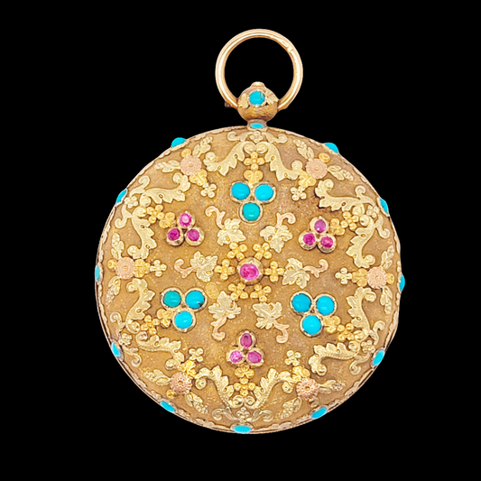 Regency three colour gold ruby and turquoise watch

SKU: 6654