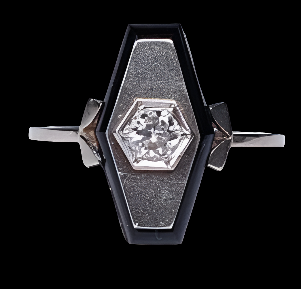 French Onyx and Diamond Lozenge Engagement Ring
SKU: 3798
