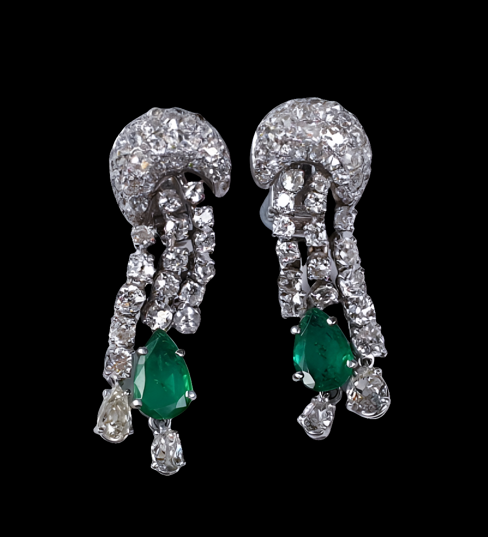 Dramatic Emerald and Diamond Earrings by Pierre Sterlem
SKU: 3634