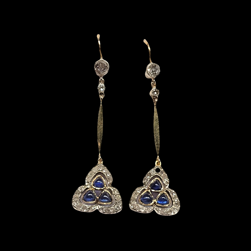 Edwardian sapphire and diamond drop earrings sku 5750