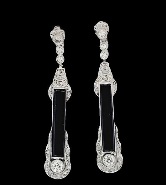 Art deco 1920's onyx and diamond drop earrings
SKU: 7877