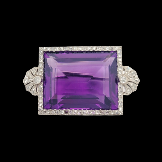 Fine amethyst and diamond belle epoque brooch