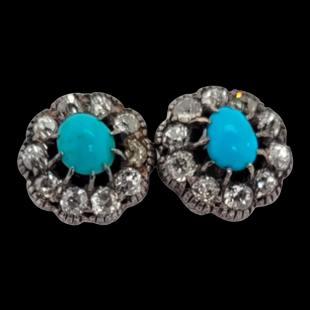 Pair of antique turquoise and diamond earrings

SKU: 6433