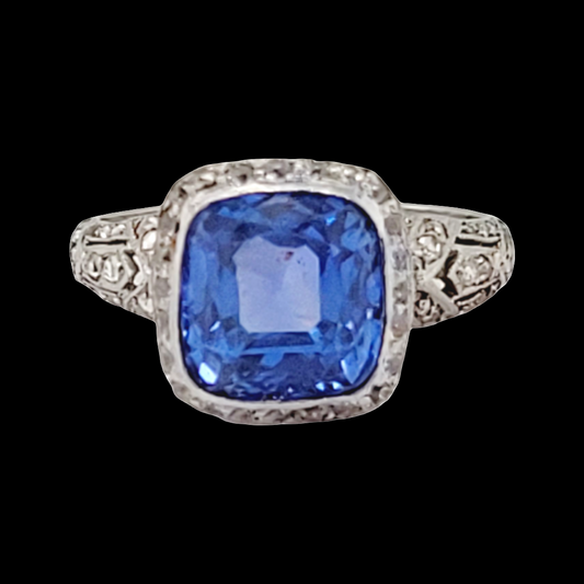 Gem Cornflower Ceylon sapphire and diamond antique engagement ring
SKU: 7096