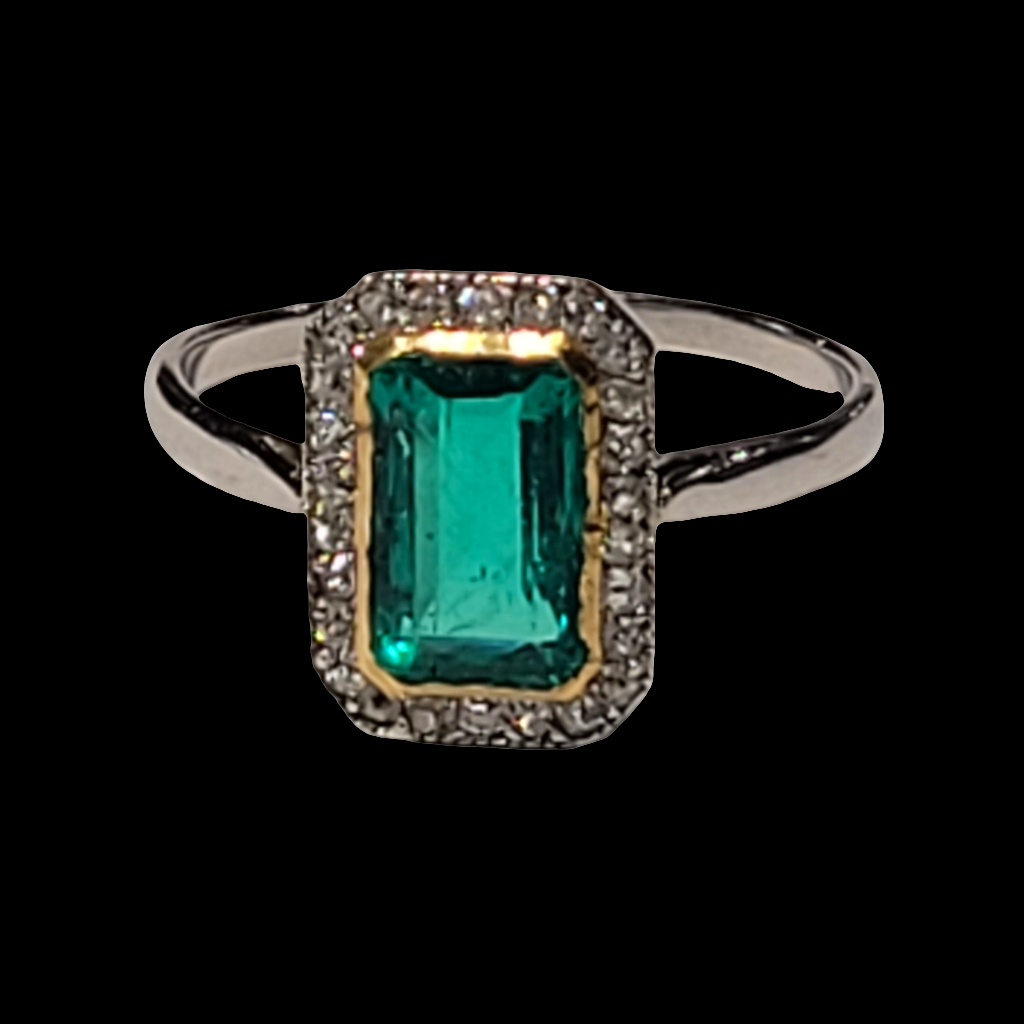 Art deco emerald and diamond ring sku 5827