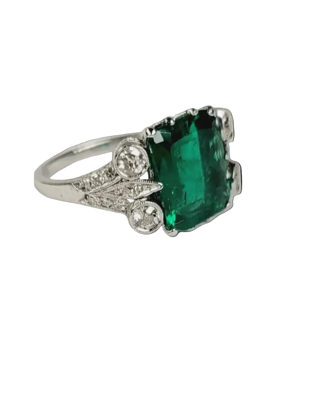 Fine Columbian emerald and diamond art deco ring sku 8838