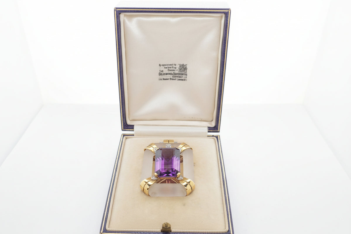 Artdeco amethyst and rock crystal clip brooch sku 8704